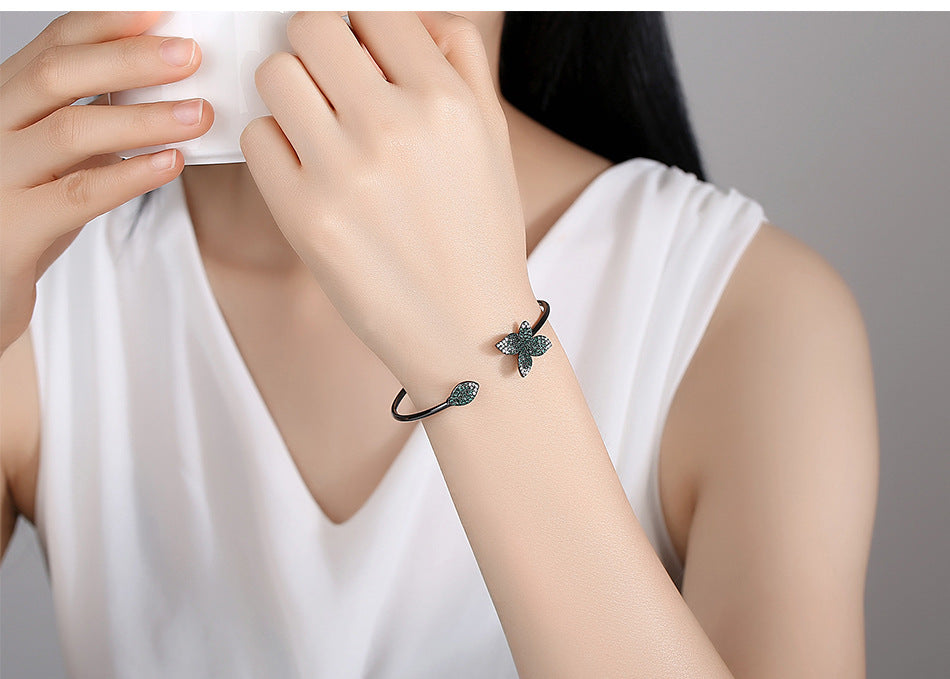 Butterfly Leaf Cubic Zirconia Cuff Bracelet B3930