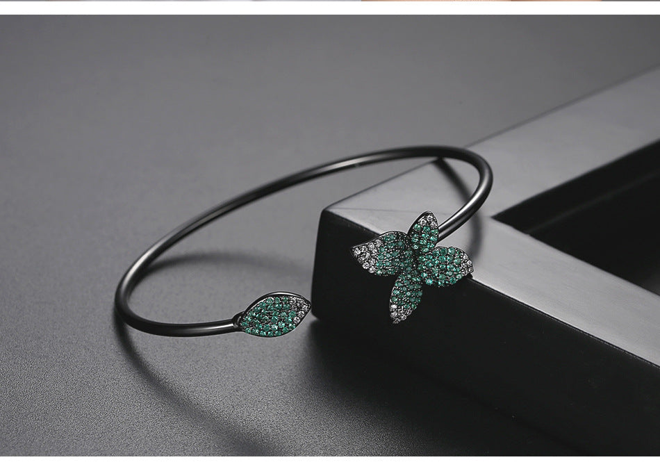 Butterfly Leaf Cubic Zirconia Cuff Bracelet B3930