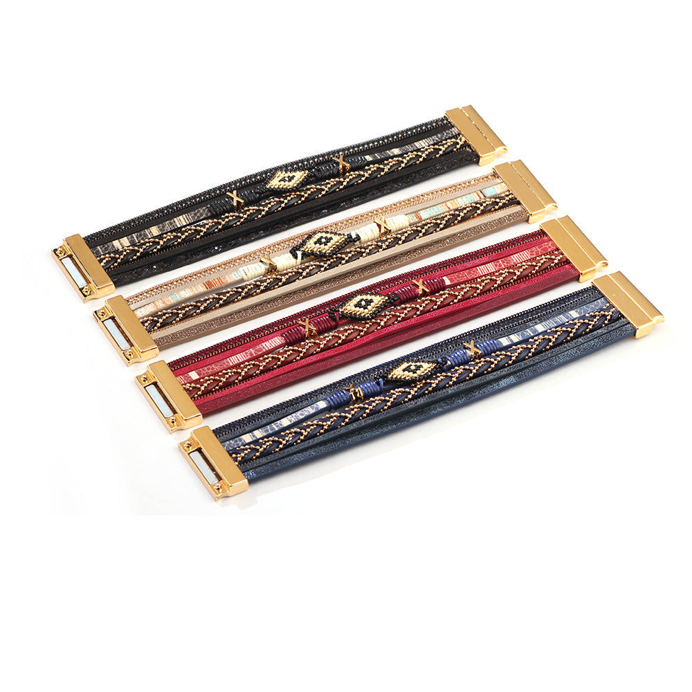 Evil Eye Pu Leather Magnetic Bracelet B3933