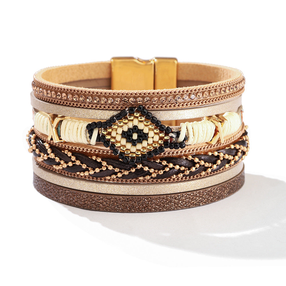 Evil Eye Pu Leather Magnetic Bracelet B3933