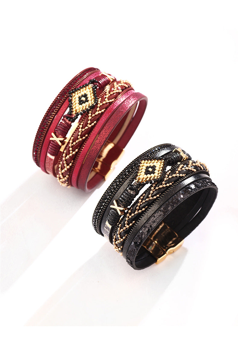 Evil Eye Pu Leather Magnetic Bracelet B3933