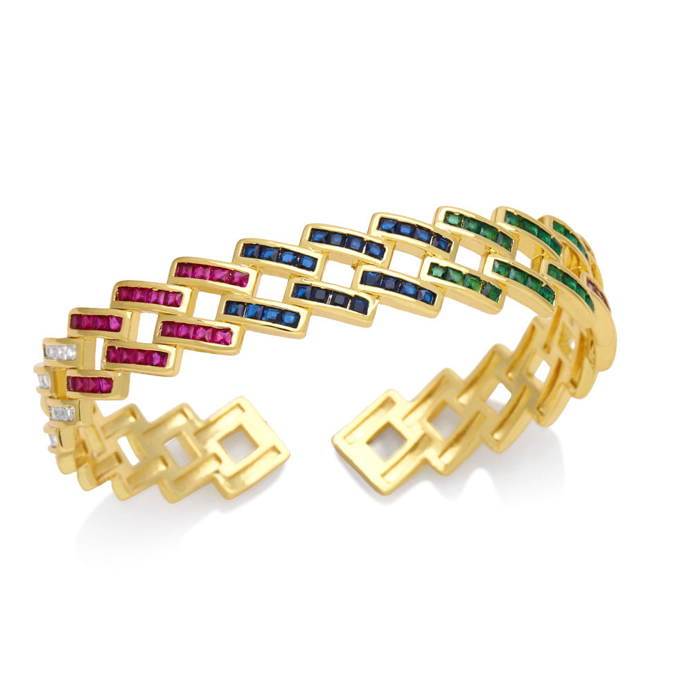 Geometric Braided Chains Cubic Zirconia Cuff Bracelet B3952