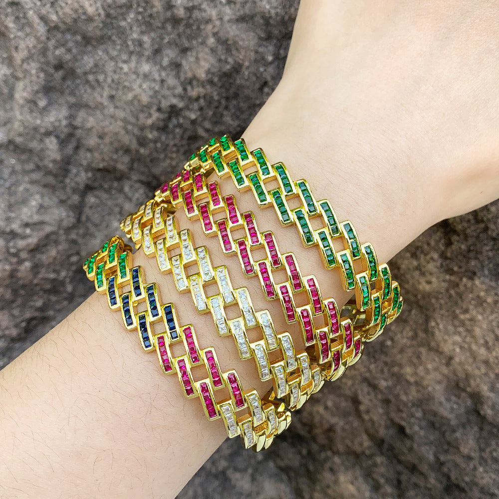 Geometric Braided Chains Cubic Zirconia Cuff Bracelet B3952