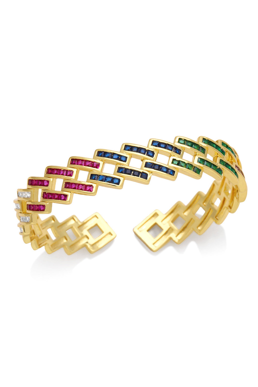 Geometric Braided Chains Cubic Zirconia Cuff Bracelet B3952