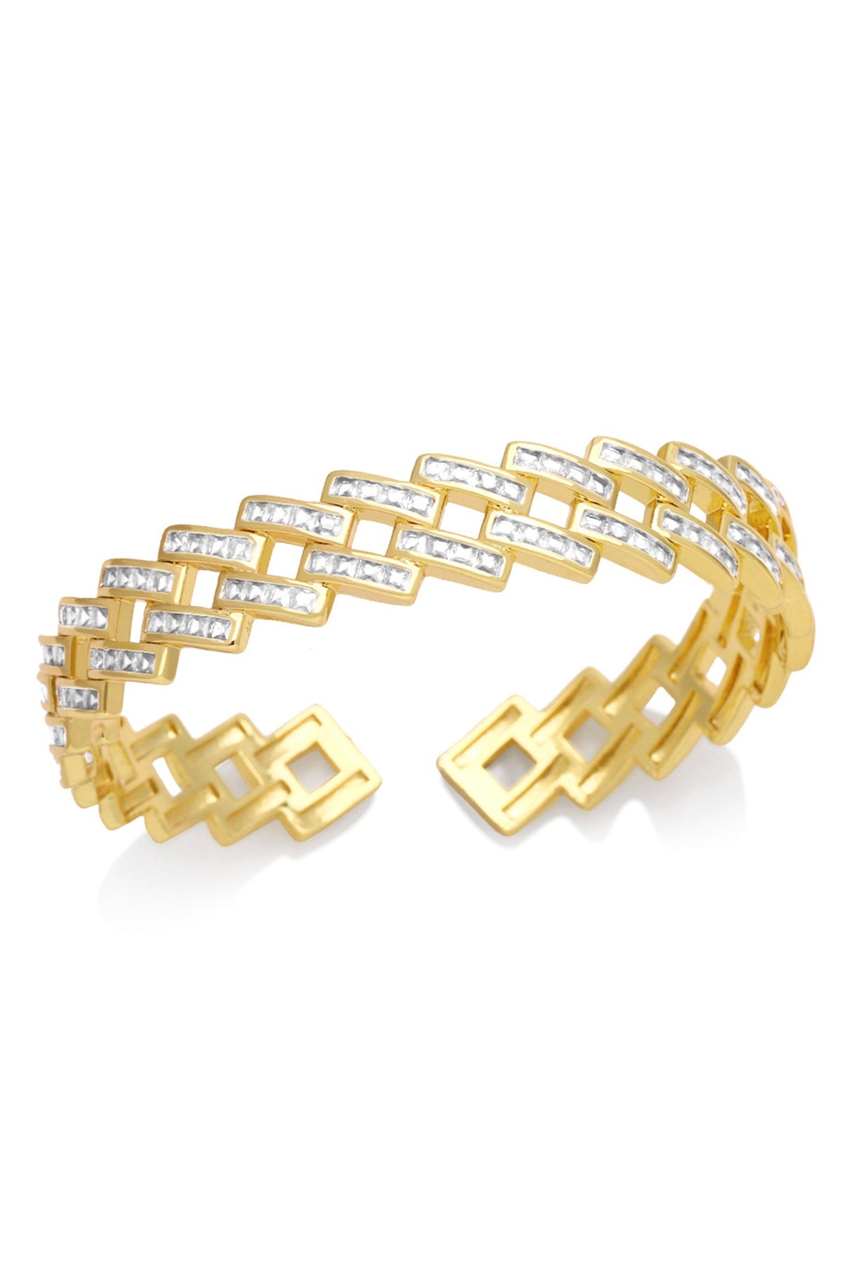 Geometric Braided Chains Cubic Zirconia Cuff Bracelet B3952