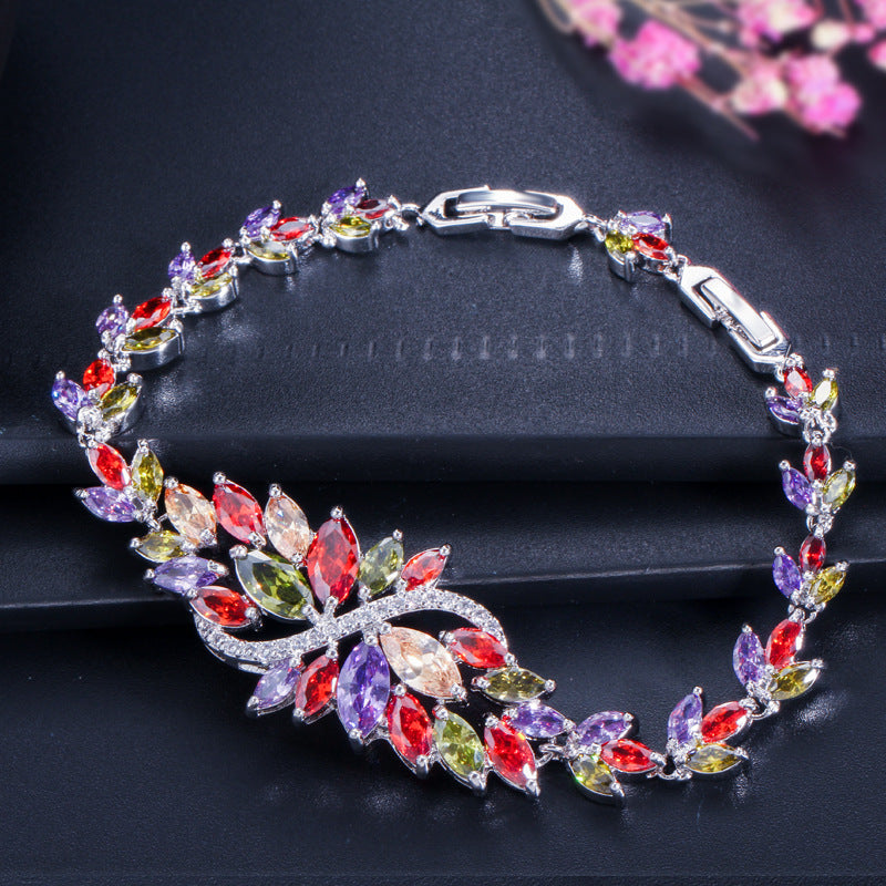 Floral Cubic Zirconia Chains Bracelet B3980
