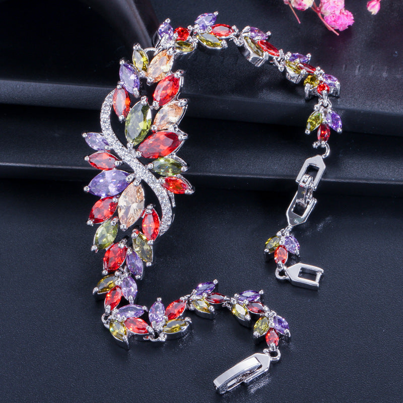 Floral Cubic Zirconia Chains Bracelet B3980
