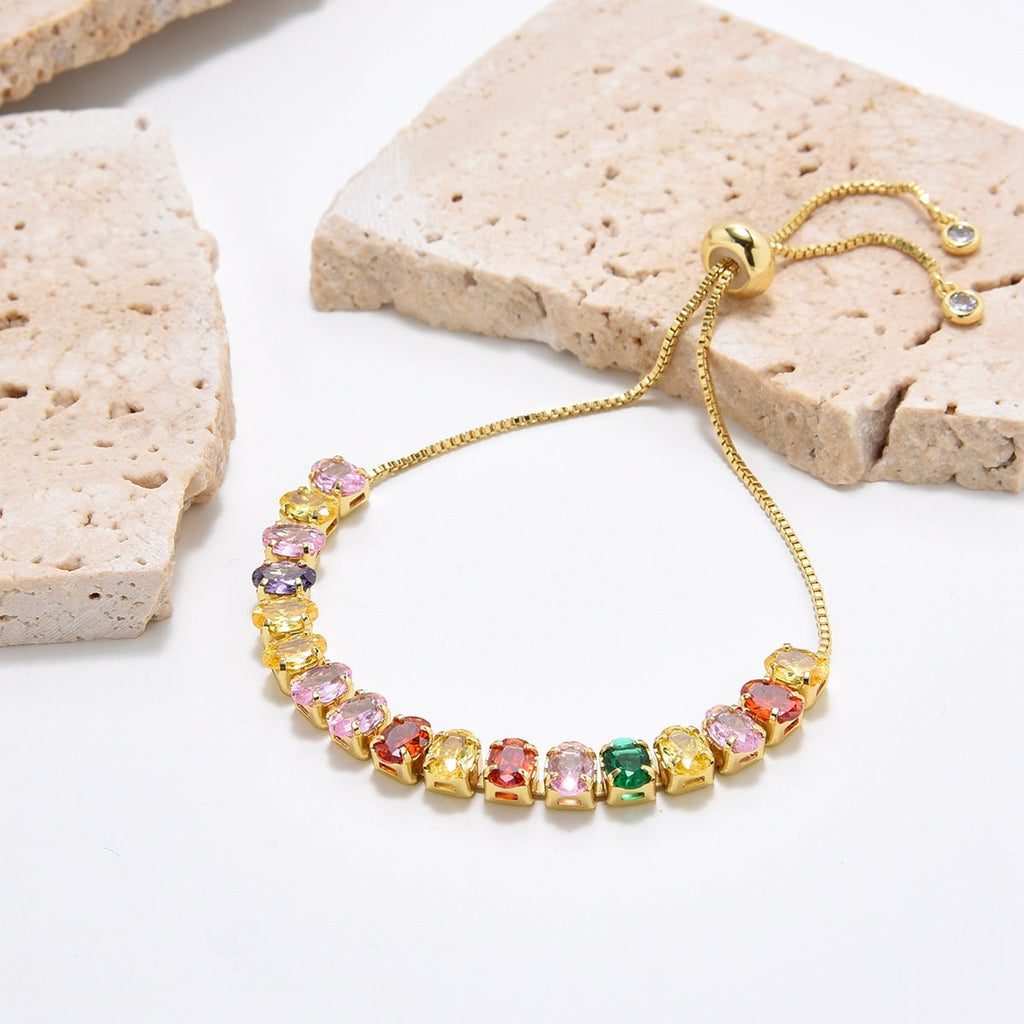 Cubic Zirconia Bead Chains Bracelet B4029
