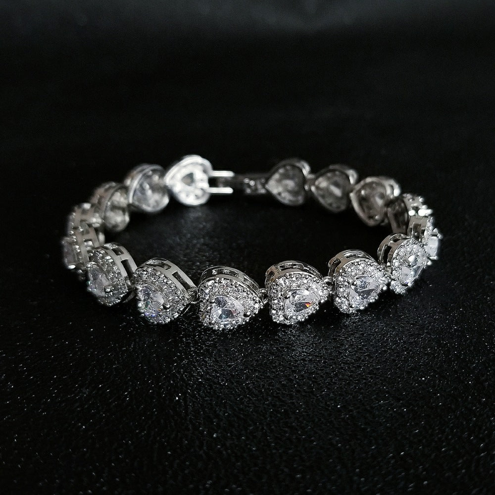 Heart Cubic Zirconia Chains Bracelet B4046