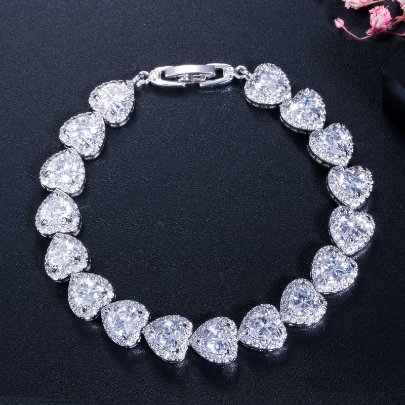 Heart Cubic Zirconia Chains Bracelet B4046