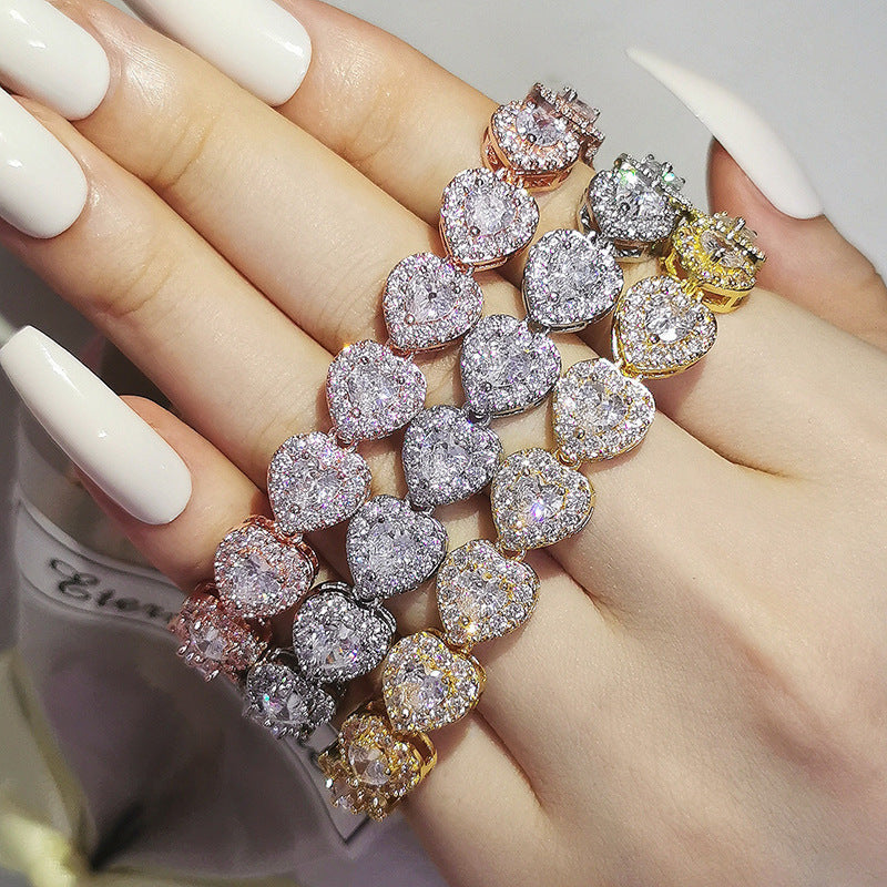 Heart Cubic Zirconia Chains Bracelet B4046