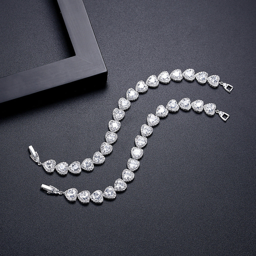 Heart Cubic Zirconia Chains Bracelet B4046