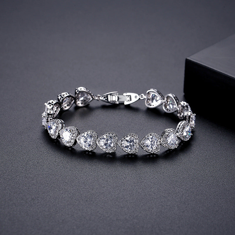 Heart Cubic Zirconia Chains Bracelet B4046