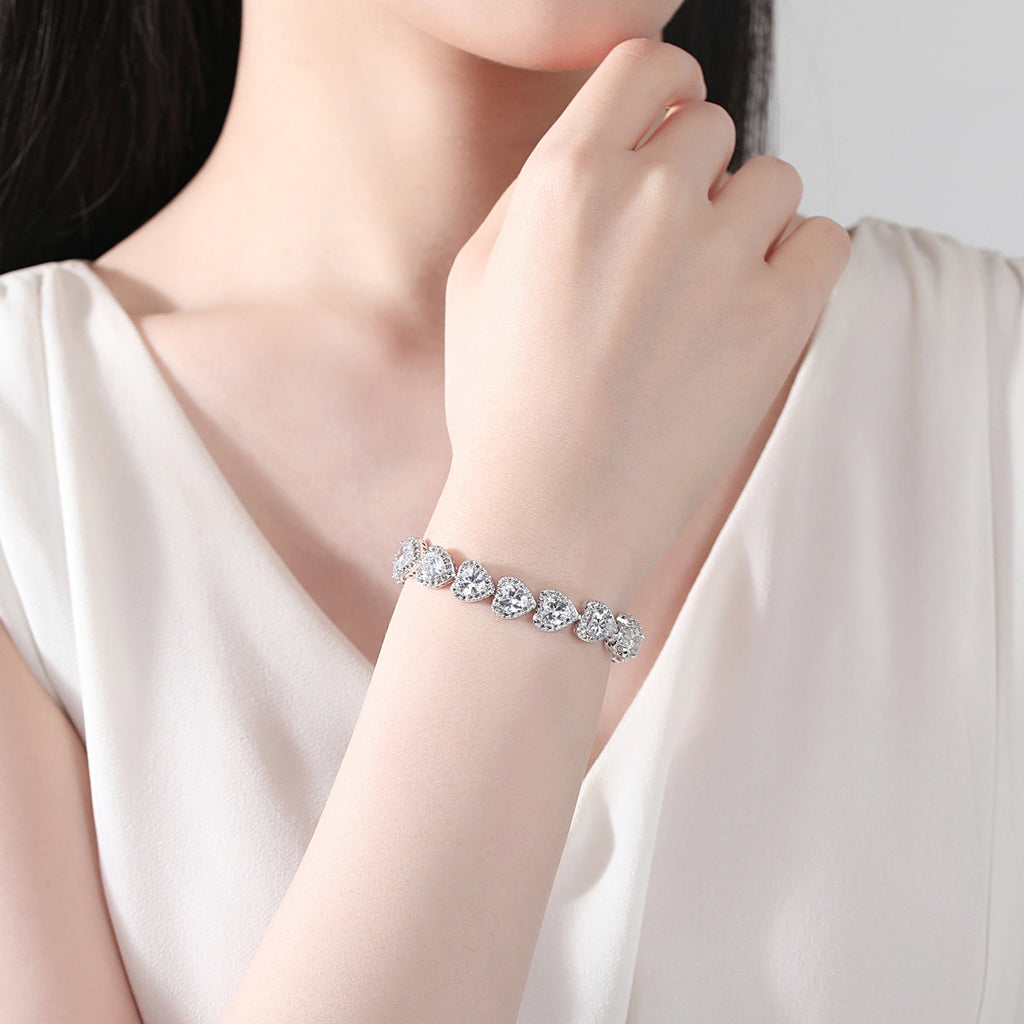 Heart Cubic Zirconia Chains Bracelet B4046