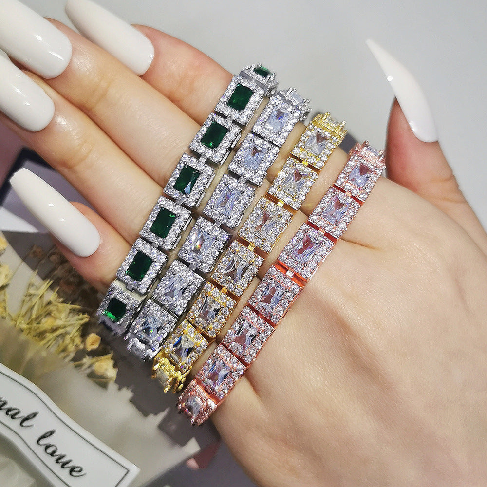 Square Cubic Zirconia Chains Bracelet B4047