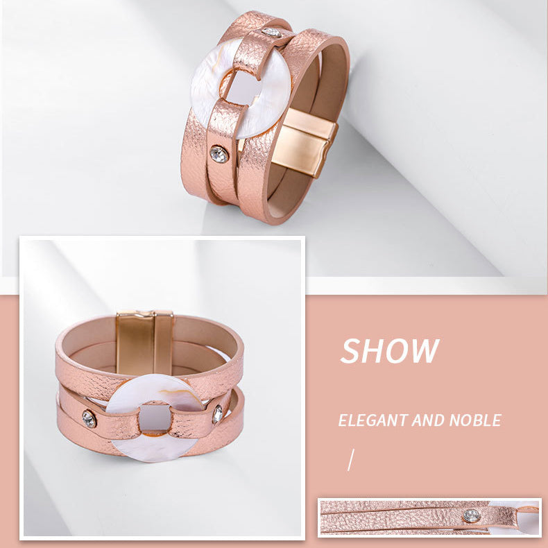 Shell Leather Bangle Magnetic Bracelet B4053