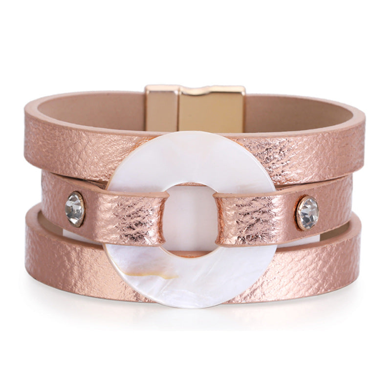 Shell Leather Bangle Magnetic Bracelet B4053