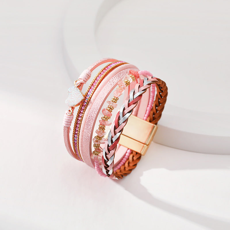 Heart Briaded Multi Layer Magnetic Bracelet B4064