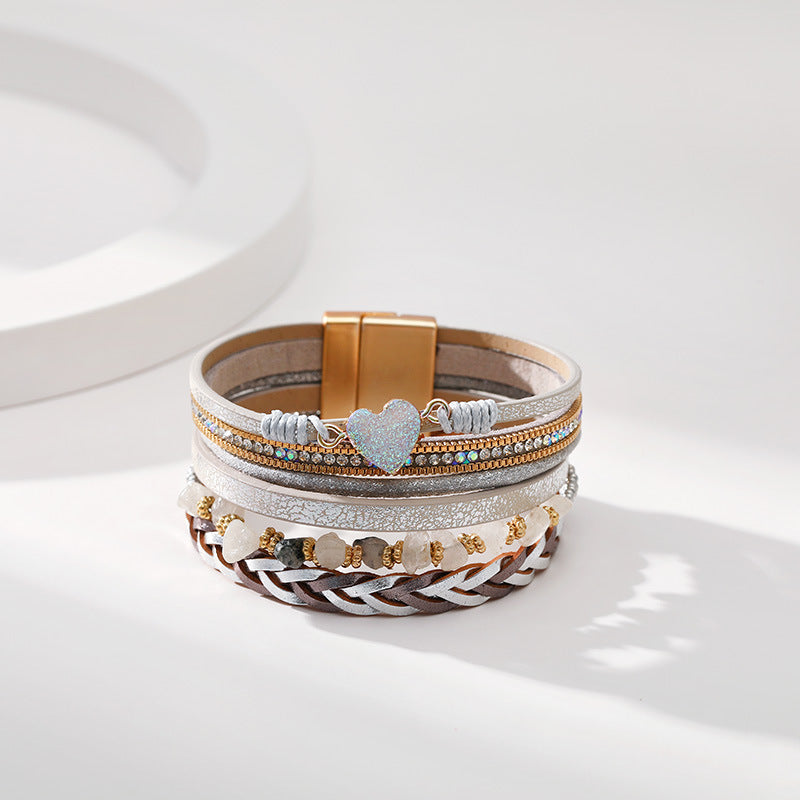 Heart Briaded Multi Layer Magnetic Bracelet B4064