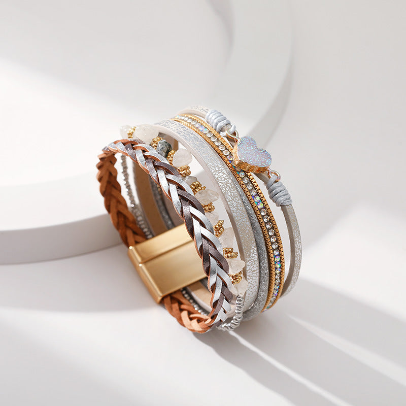 Heart Briaded Multi Layer Magnetic Bracelet B4064