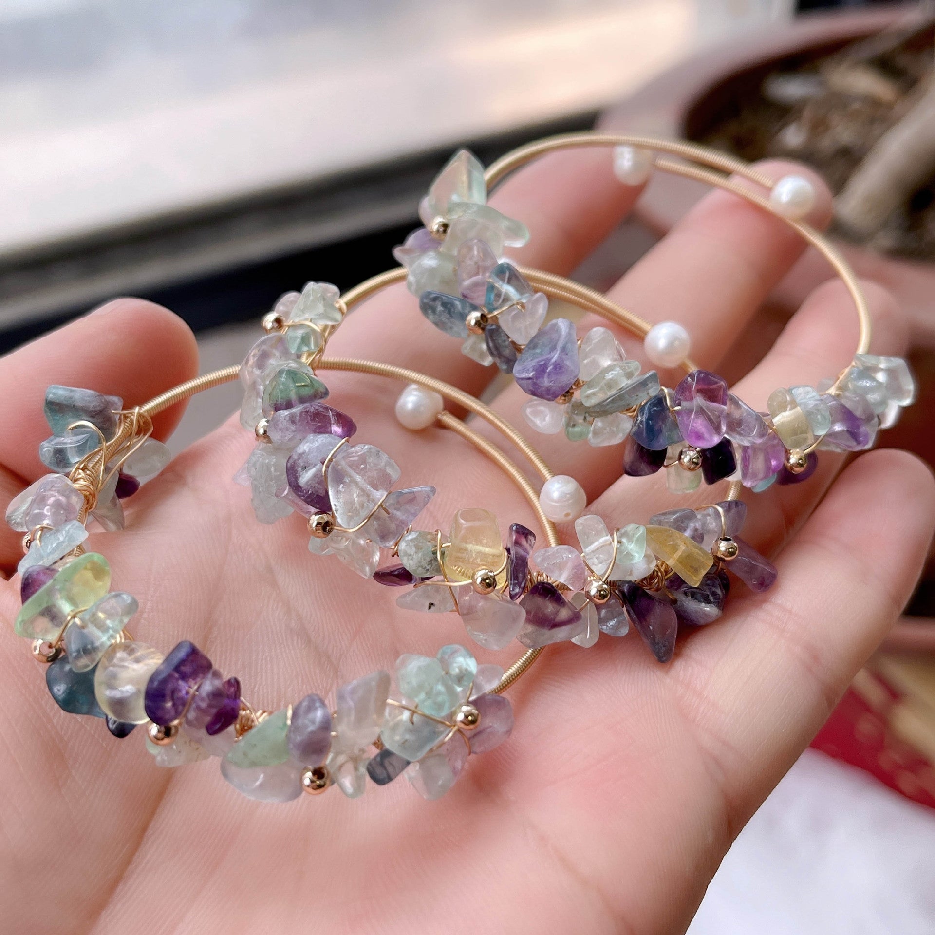 Irregular Natural Stone Wrap Cuff Bracelet B4079