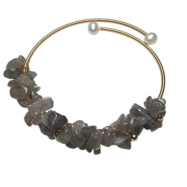 Irregular Natural Stone Wrap Cuff Bracelet B4079