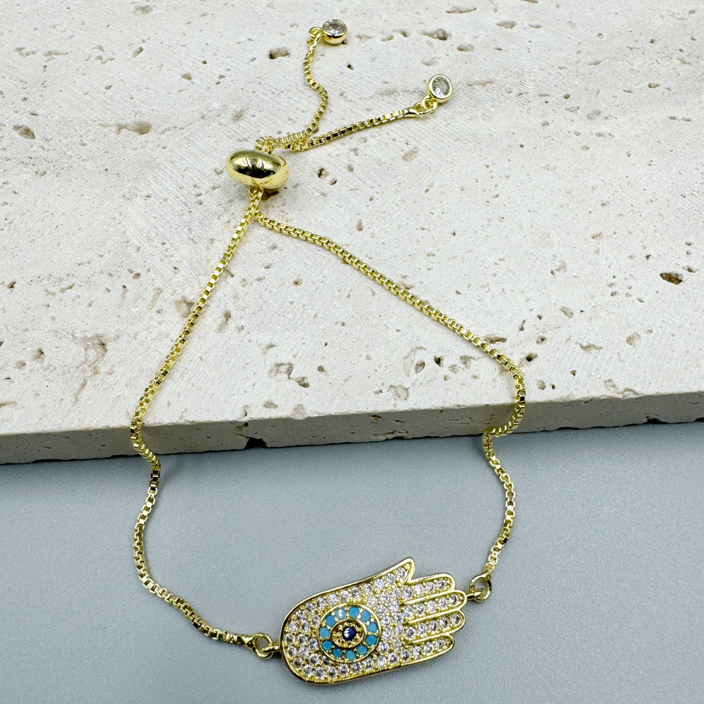 Fatima Palm Cubic Zirconia Chains Bracelet B4100