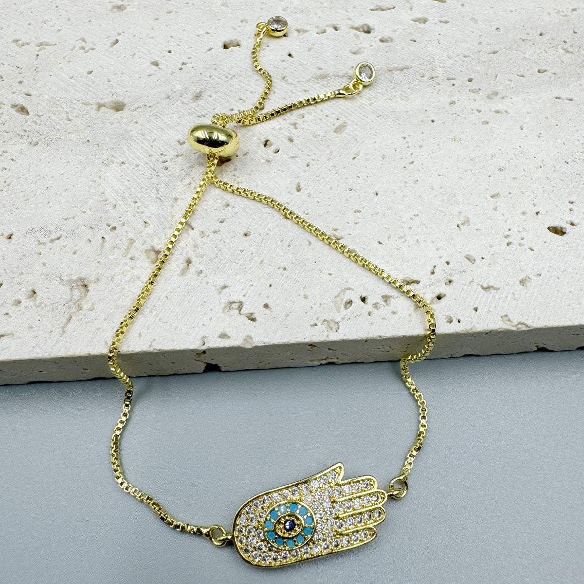 Fatima Palm Cubic Zirconia Chains Bracelet B4100