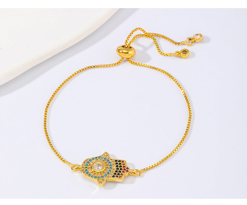 Fatima Palm Cubic Zirconia Chains Bracelet B4102