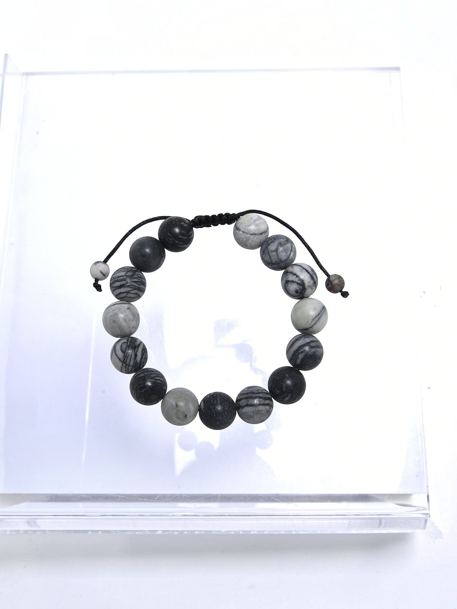 Black Network Stone-Matte Braided Bracelet B4153-10MM