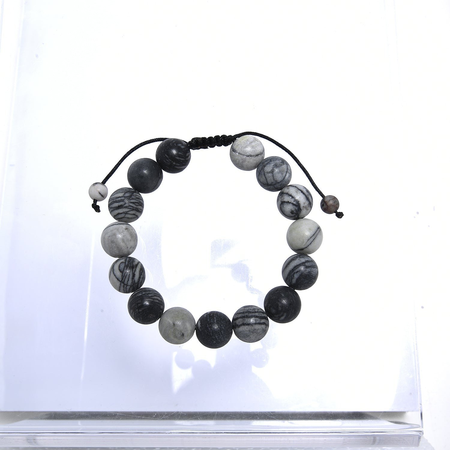 Black Network Stone-Matte Braided Bracelet B4153-12MM