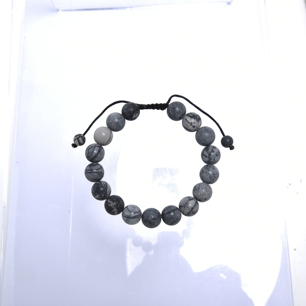 Black Network Stone-Matte Braided Bracelet B4153-12MM