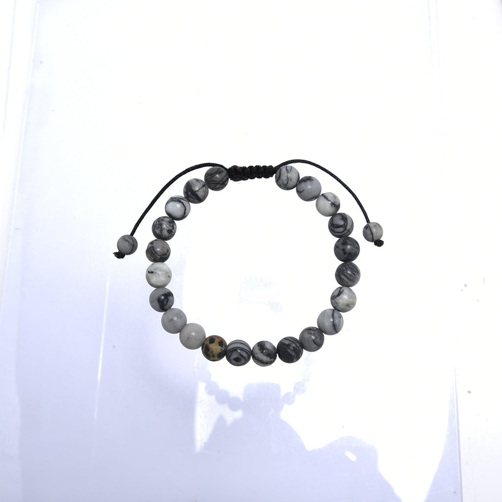 Black Network Stone-Matte Braided Bracelet B4153-8MM