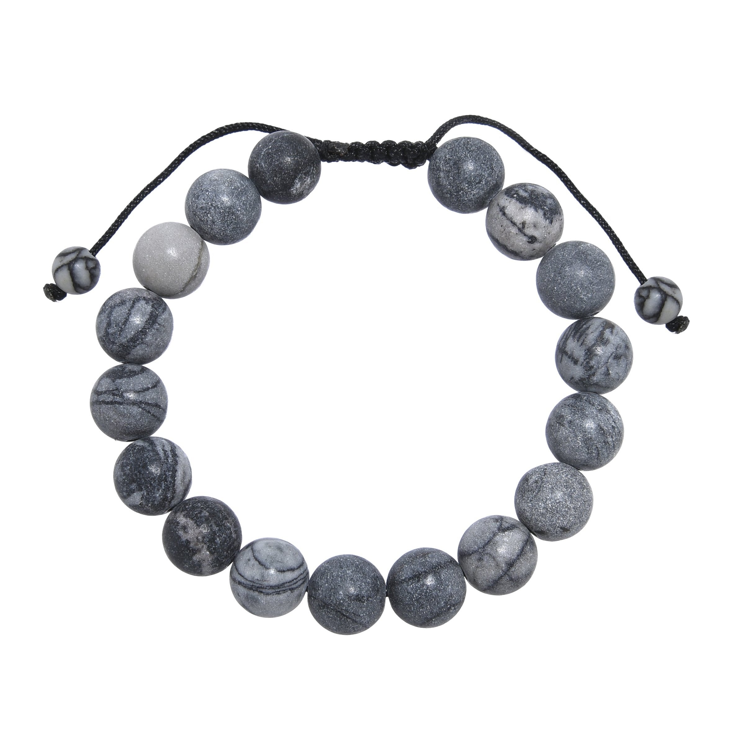 Black Network Stone-Matte Braided Bracelet B4153-12MM
