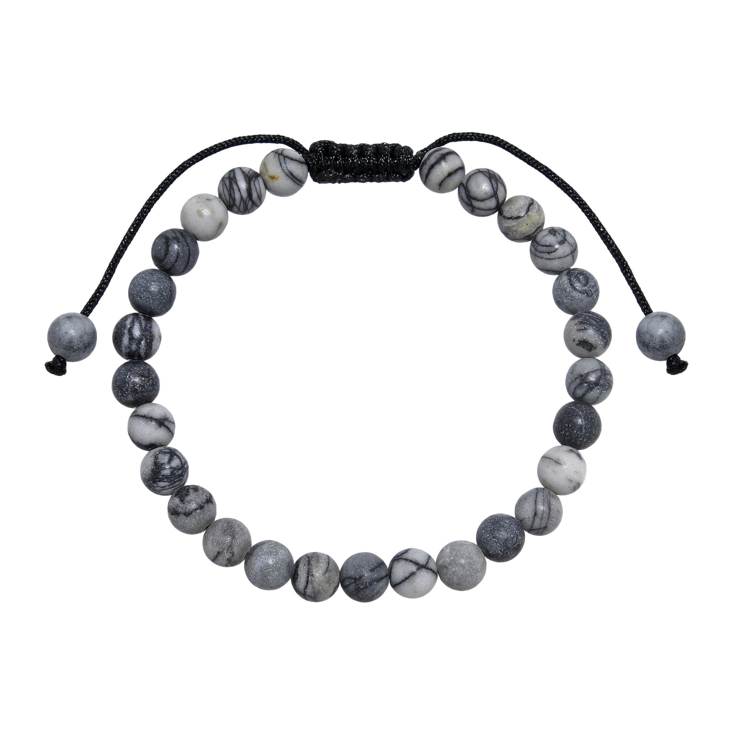 Black Network Stone-Matte Braided Bracelet B4153-12MM