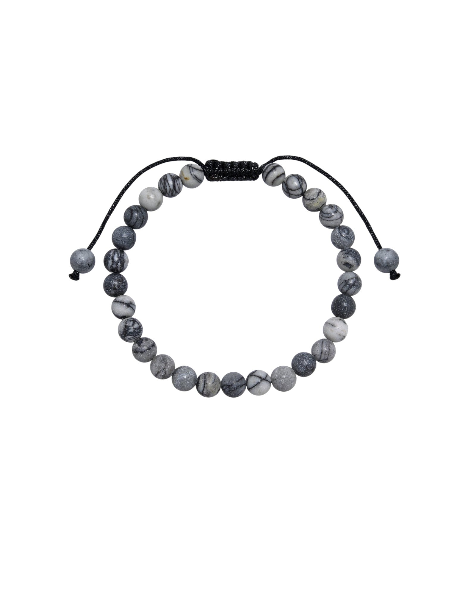 Black Network Stone-Matte Braided Bracelet B4153-12MM