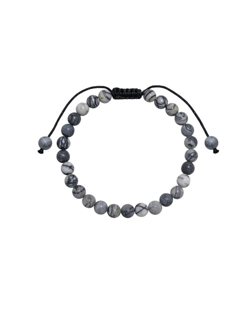 Black Network Stone-Matte Braided Bracelet B4153-12MM