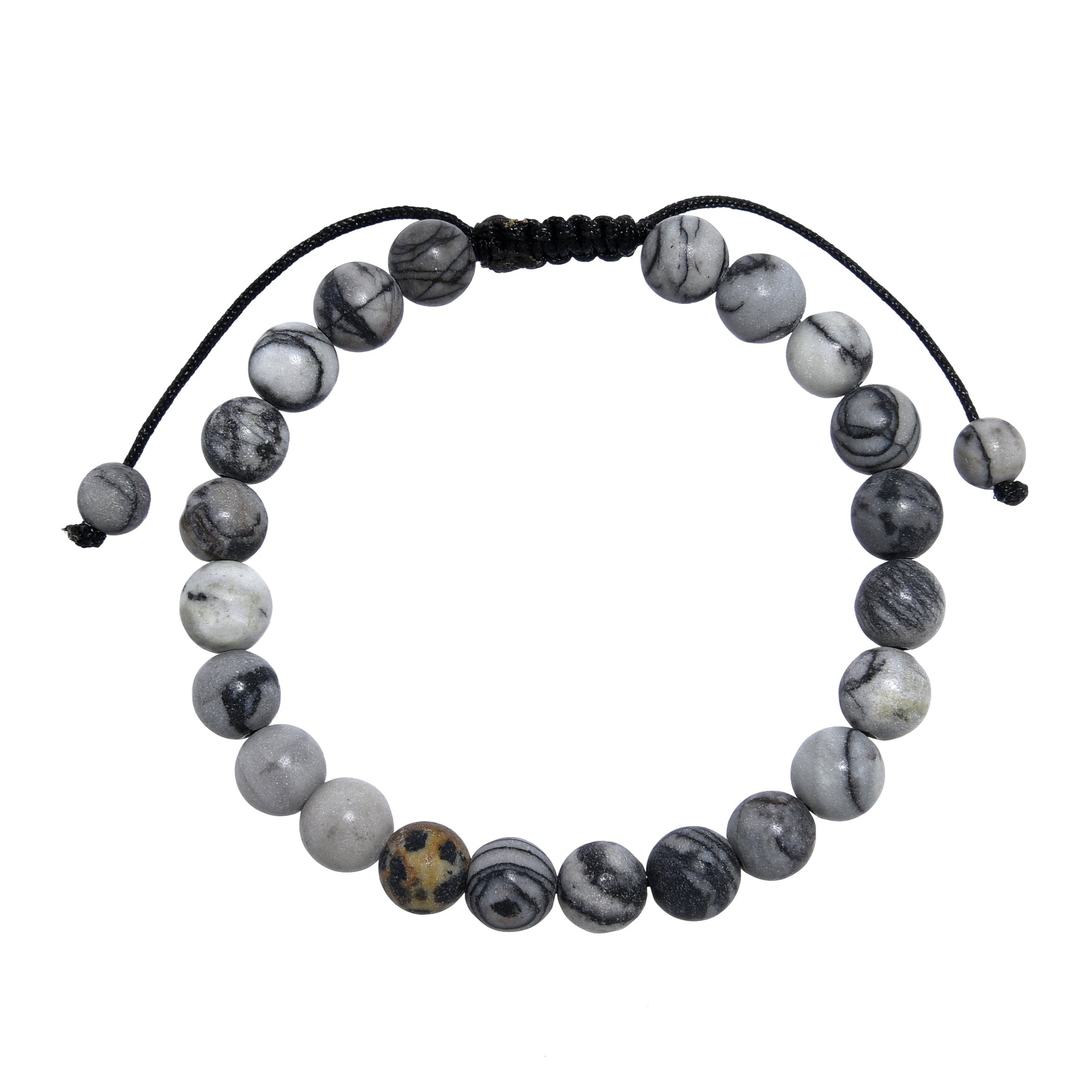 Black Network Stone-Matte Braided Bracelet B4153-12MM