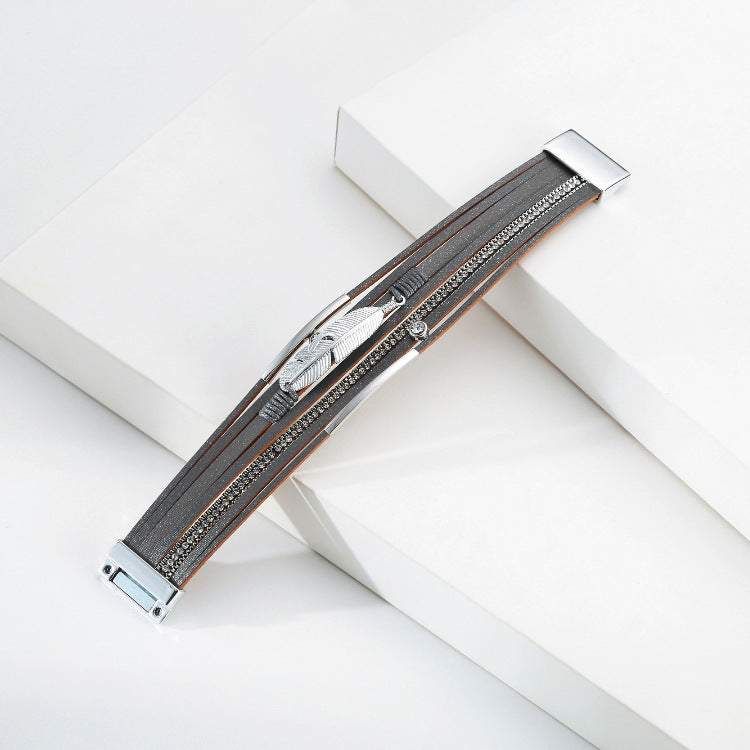 Feather Multilayer Leather Magnetic Bracelet B4189