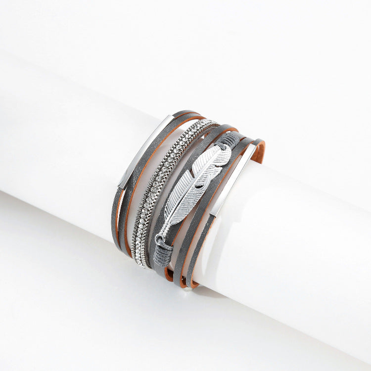 Feather Multilayer Leather Magnetic Bracelet B4189