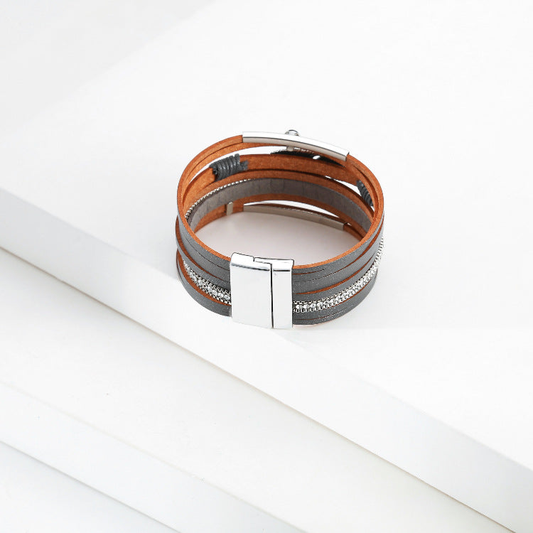 Feather Multilayer Leather Magnetic Bracelet B4189