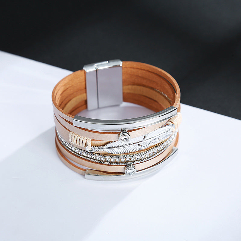 Feather Multilayer Leather Magnetic Bracelet B4189