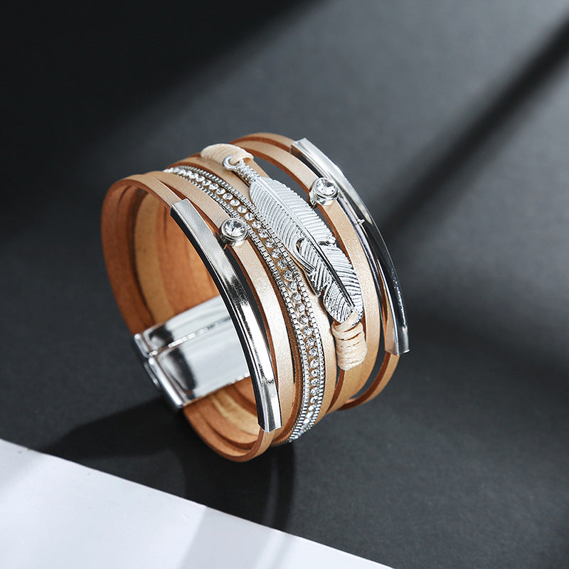 Feather Multilayer Leather Magnetic Bracelet B4189