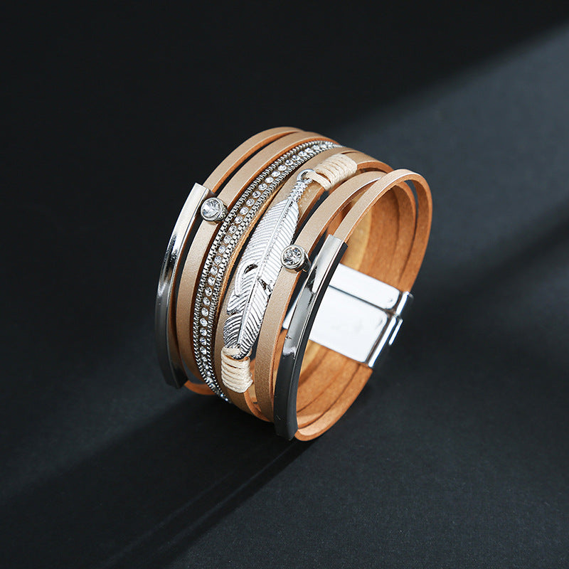 Feather Multilayer Leather Magnetic Bracelet B4189