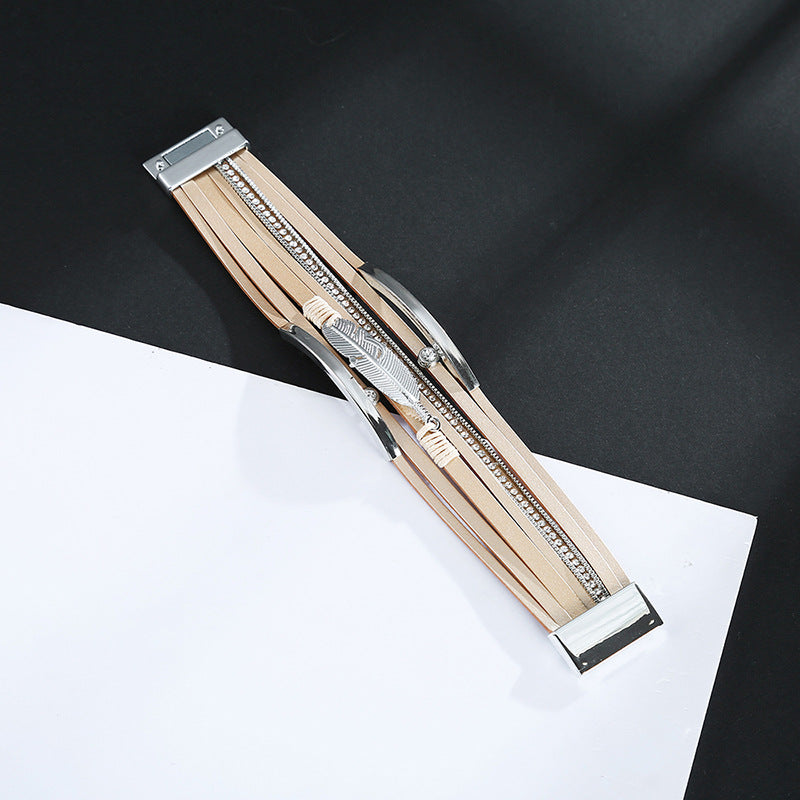Feather Multilayer Leather Magnetic Bracelet B4189