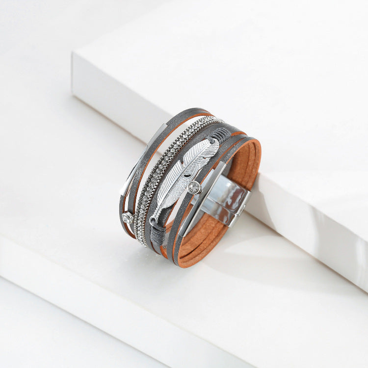 Feather Multilayer Leather Magnetic Bracelet B4189