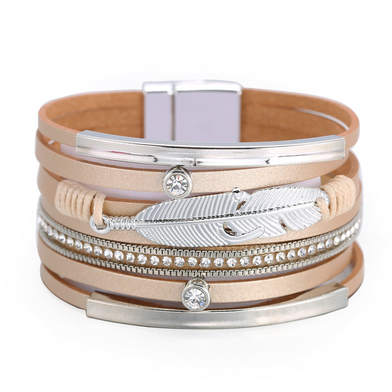 Feather Multilayer Leather Magnetic Bracelet B4189