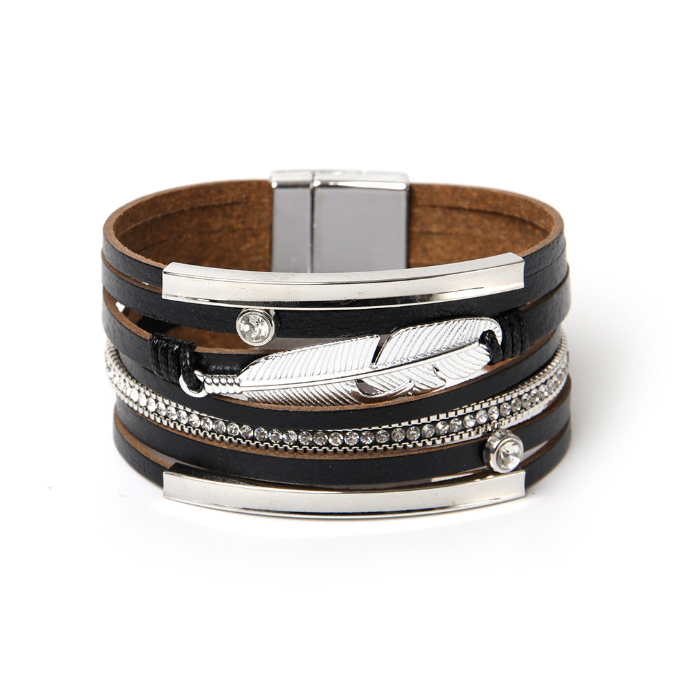 Feather Multilayer Leather Magnetic Bracelet B4189