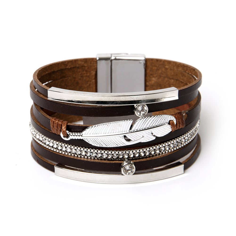 Feather Multilayer Leather Magnetic Bracelet B4189