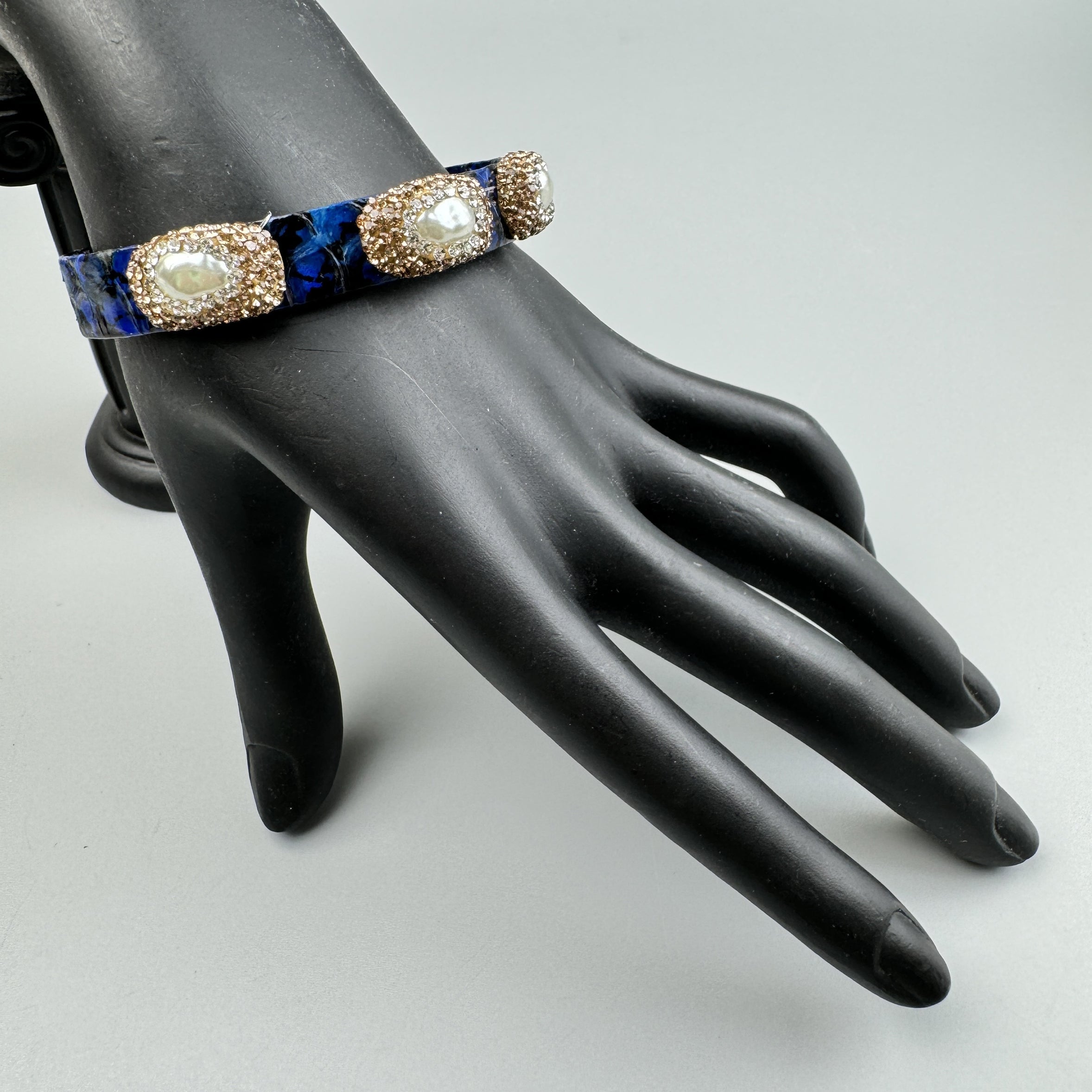 Handmade Natural Stone Rhinestone Leather Cuff Bracelet B4226